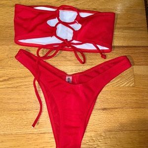 Red bandeau bikini set